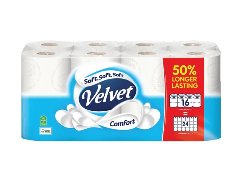 Velvet Comfort 2 ply T/Rolls 16xlong rolls